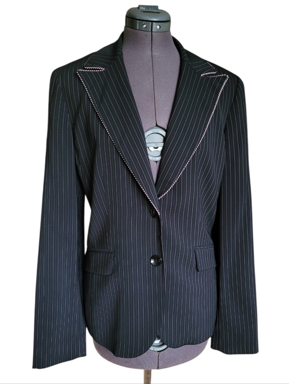 Louben Pink Pinstripe Blazer Black Vintage Size 10 Made in Canada